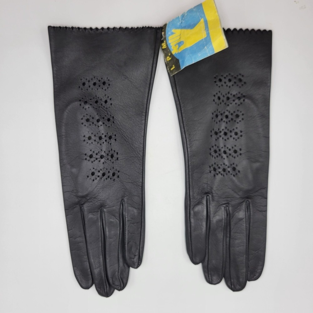 Vintage Womens Soft Real Leather Gloves With Cutout Design Small Black